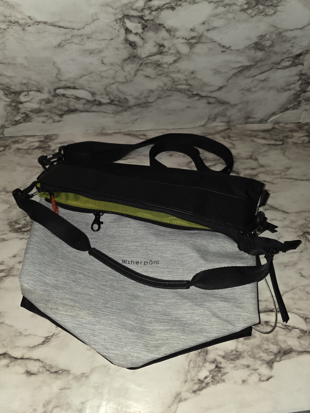 Sherpani Men's Black and Gray Crossbody Bag with Lime Accent